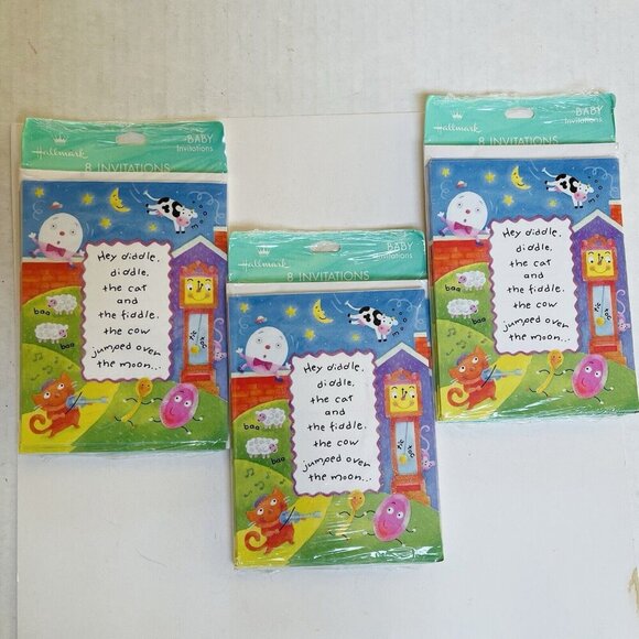 Hallmark Baby Shower Invitations Hey Diddle Diddle Set of 4 USA Made - Picture 5 of 6